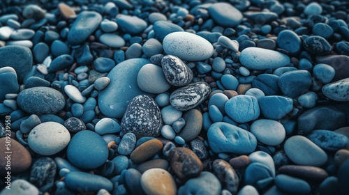Abstract pebble nature background. Blue texture of pebbles. Stone background. Generative AI