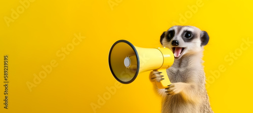 Abstract art. Colorful art style of a meerkat holding a yellow megaphone. Generative AI. photo