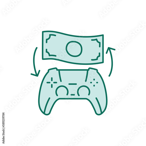 Gamefi exchange color line icon. Blockchain technology in digital crypto art.