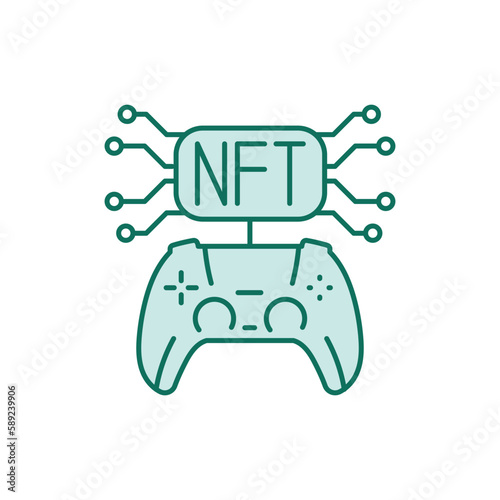 Nft gamefi color line icon. Blockchain technology in digital crypto art.