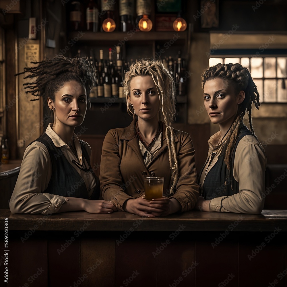 Cinematic photorealistic gorgeous women in a old English bar. Created ...