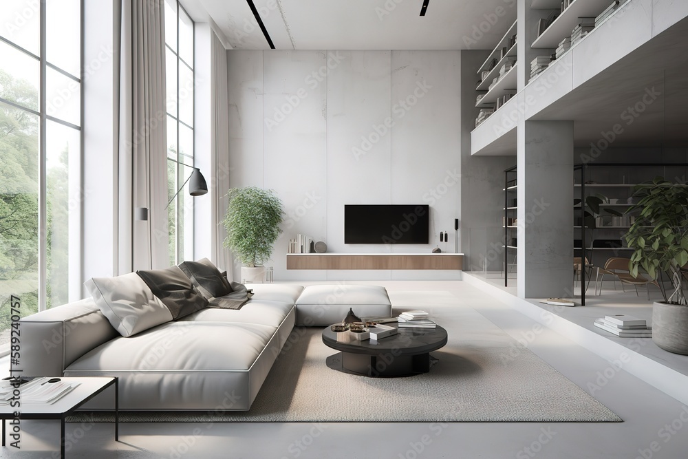 White Minimalist Living Room Interior