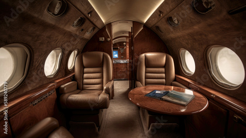 Luxury business private jet interior. Generative AI