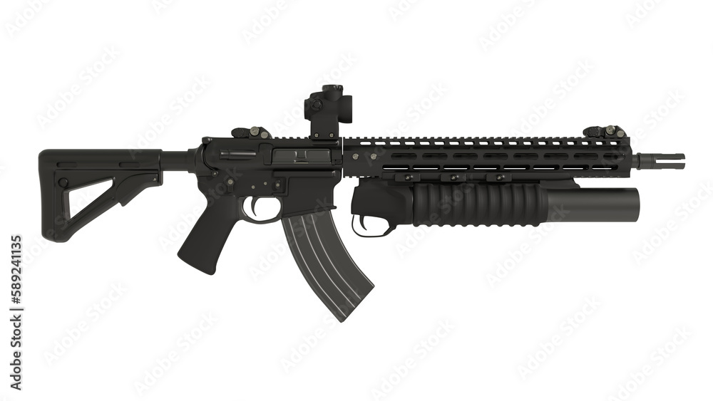 Black M4 - WAC-47 rifle. On a transparent background. 3D illustration