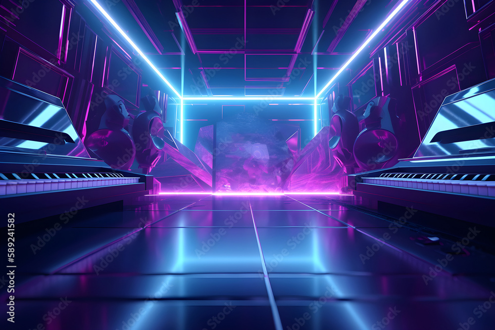 Naklejka premium Abstract musical ultraviolet background of future. Generative AI