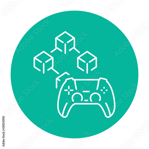 Blockchain game color line icon. Blockchain technology in digital crypto art.