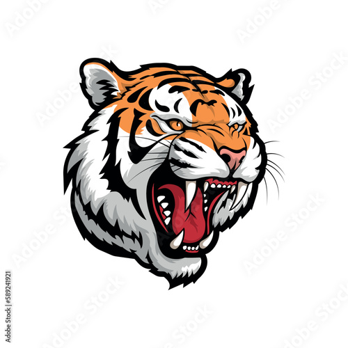 Isolated vector illustration of the head of a growling angry tiger