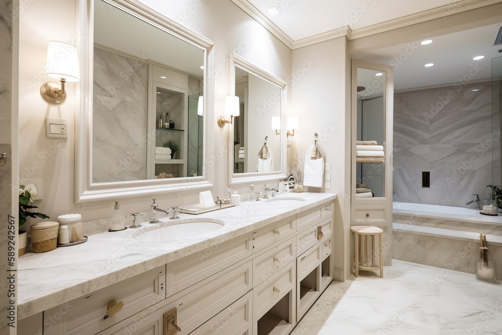 Designing a bathrom modern and sleek aesthetic, rary and artistic feel ...