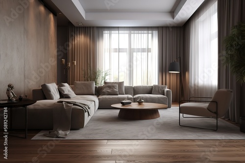 Panorama of luxury living room and dining area with sofa   Modern luxury living room interior background  living room interior mock-up   beautiful apartment  interior   Generative AI