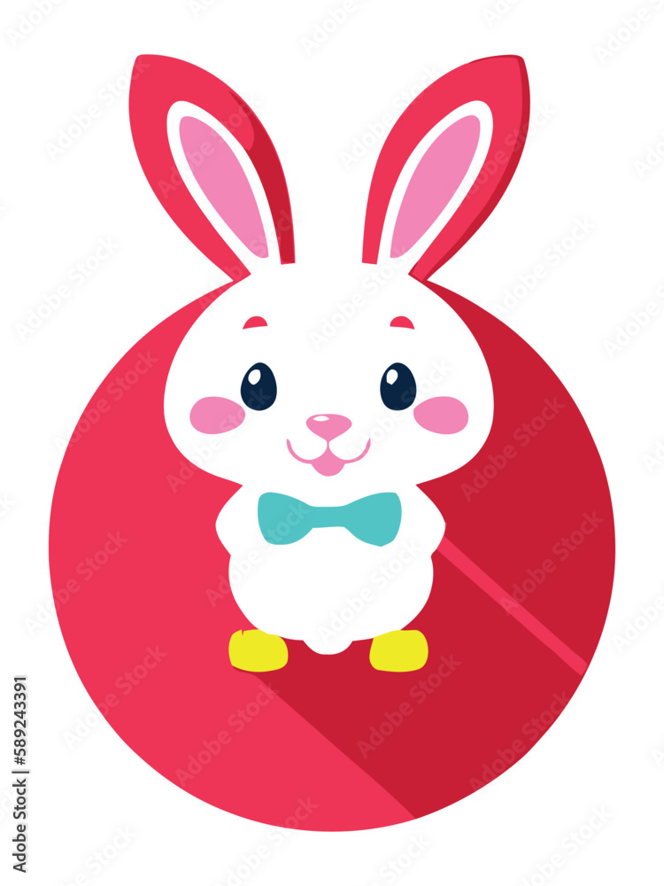 Fototapeta premium Cute white rabbits in various poses with white backgrounds. colorful Easter eggs vector illustration for kids and adults. Happy Spring holiday