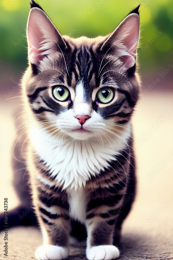 Portrait of a adorable cat, funny and cute face closeup, isolated on beautiful bokeh background, created with generative ai Portrait of a adorable cat, funny and cute face closeup, isolated on beautiful bokeh background, created with generative ai