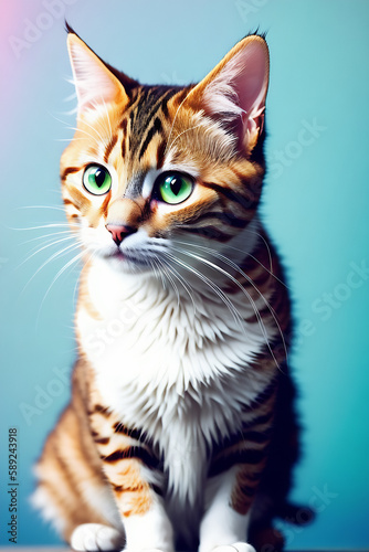 Portrait of a adorable cat, funny and cute face closeup, isolated on beautiful bokeh background, created with generative ai