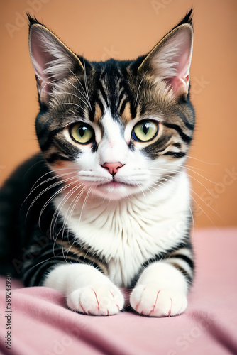 Portrait of a adorable cat, funny and cute face closeup, isolated on beautiful bokeh background, created with generative ai