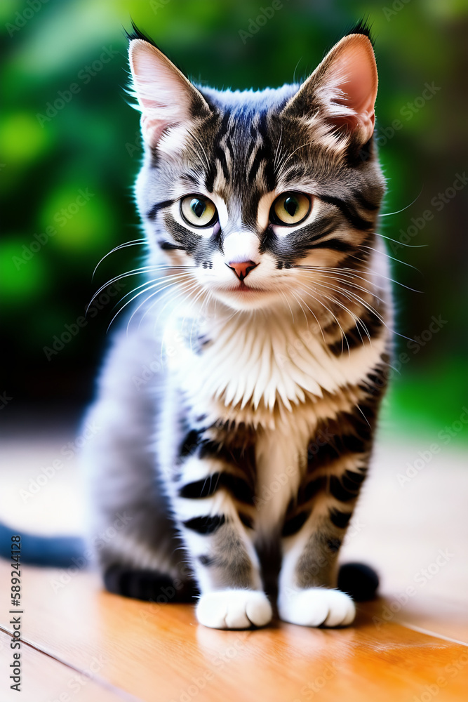 Portrait of a adorable cat, funny and cute face closeup, isolated on beautiful bokeh background, created with generative ai Portrait of a adorable cat, funny and cute face closeup, isolated on beautiful bokeh background, created with generative ai