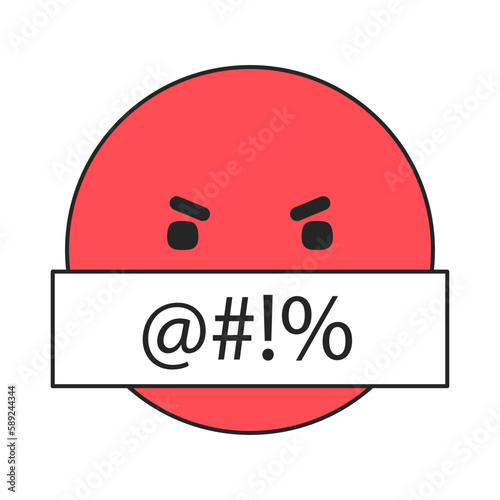Red angry emoji with censored swearing linear flat color vector icon. Editable thin line element on white. Simple lineart cartoon style spot illustration for web graphic design and animation
