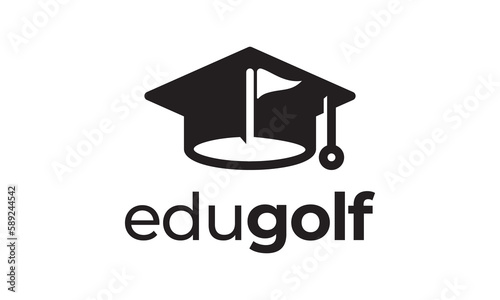 flag and graduate logo design. creative education golf sport icon vector.