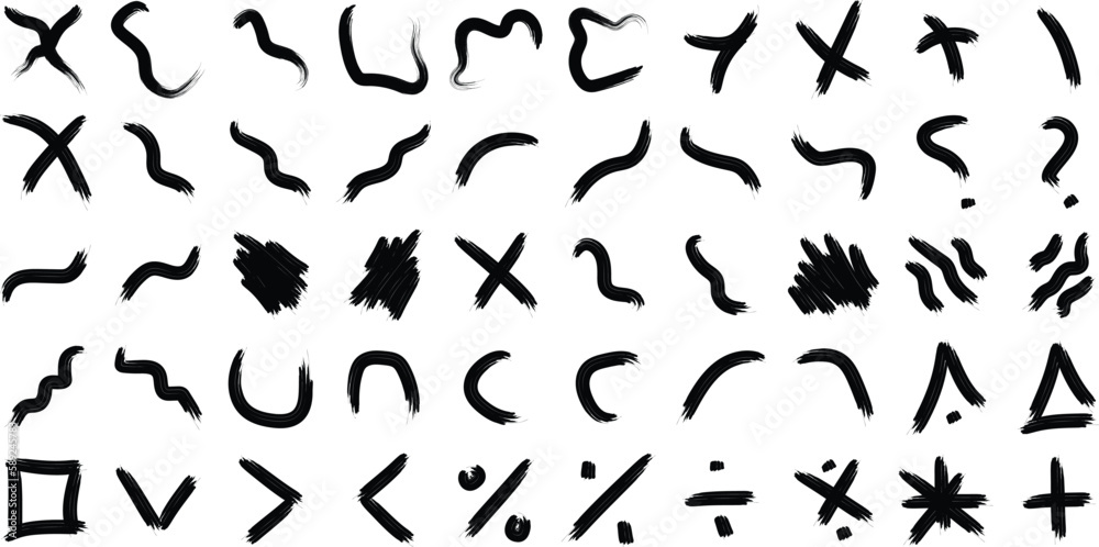 Hand Drawn Organic Shapes Dry Brush Stroke Black Set 50 Hand Drawn Organic Shapes Dry Brush Stroke Black Set 50