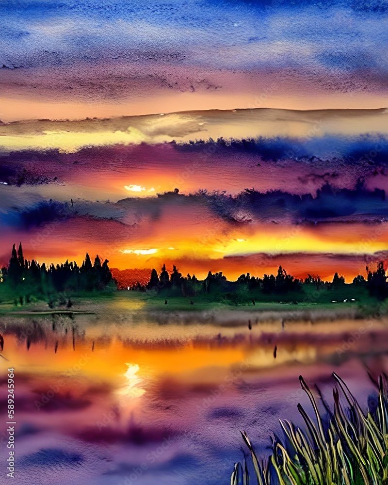 Obraz premium sunset over the lake