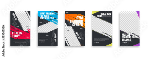 posts on social media vector illustration. Stylish graphics templates posts. dynamic abstractions typography photo. modern art paint and brush stains, fitness subjects gym. design frame post Template