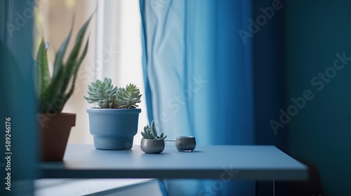 interior of a blue minimalist room 