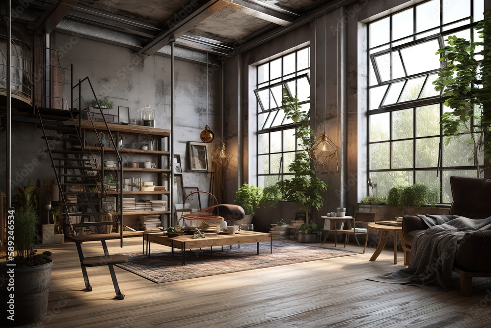 Living room loft in industrial style | living room and decorating ...