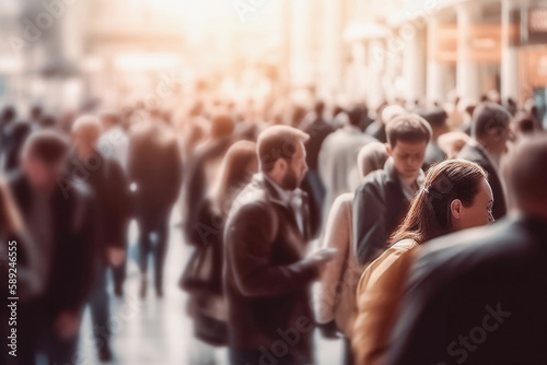 Blurred crowd of people business concept. Generative ai.