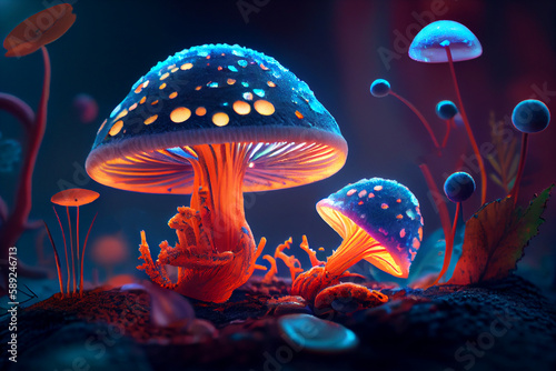 Psilocybin mushrooms, generative ai illustration. Commonly known as magic mushrooms, a group of fungi that contain psilocybin