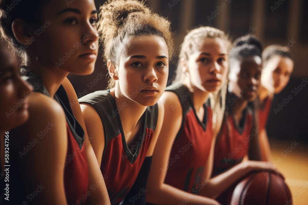 Female High School Basketball Team Playing Game. Generative ai.