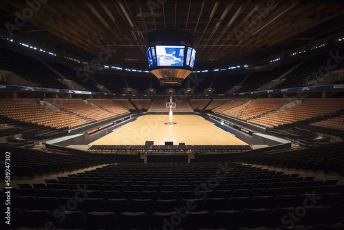 Basketball stadium. No people. Generative ai.