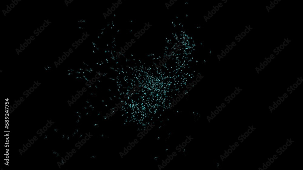  Explosion of blue particles on black background concept