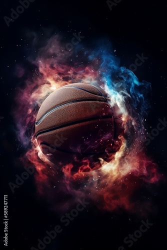 Basketball color splashed. Generative AI. © Armand