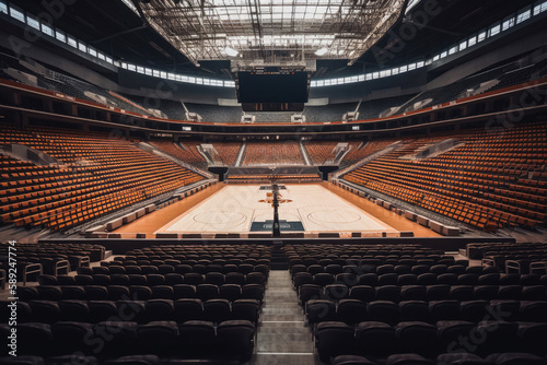 Basketball stadium, empty. Generative ai