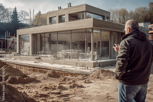Architect visits the construction site of a villa under construction - ai generative © Giordano Aita