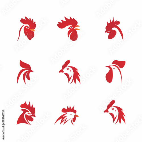 set of rooster head logo vector