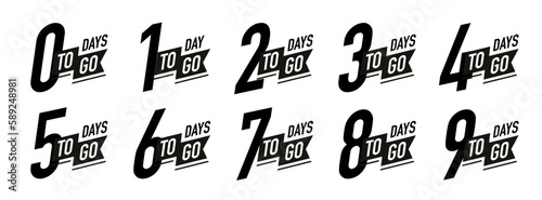 Days to go timer vector label set color style isolated on white background. Clock, stopwatch, cooking time label. 10 eps