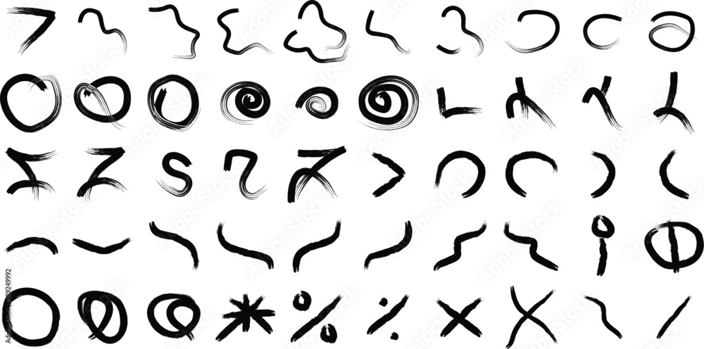 Hand Drawn Organic Shapes Dry Brush Stroke Black Set 50 Hand Drawn Organic Shapes Dry Brush Stroke Black Set 50
