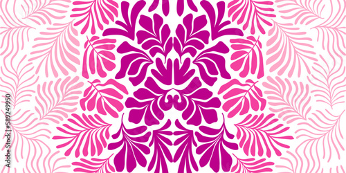 Wallpaper Mural Purple pink abstract background with tropical palm leaves in Matisse style. Vector seamless pattern with Scandinavian cut out elements. Torontodigital.ca