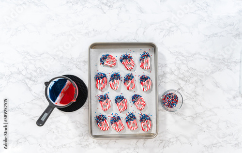 Red White and Blue Chocolate Covered Pretzel Twists © arinahabich