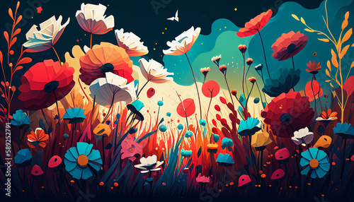 Colorful abstract flower meadow illustration