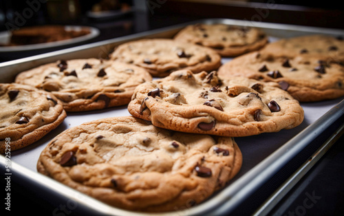 Cookies on tray. Generative AI.