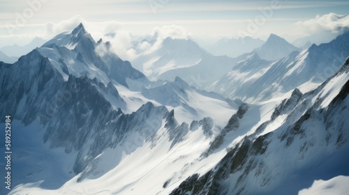 Majestic Peaks: A Snowy Alpine Mountain Range © templetify