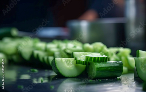 Sliced and chopped cucumber. Generative AI.