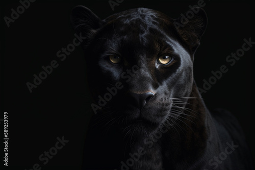 Close-up on a black panther eyes on black