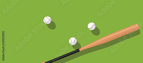 baseball game on grass and dirt ground in the field, baseball bat and ball