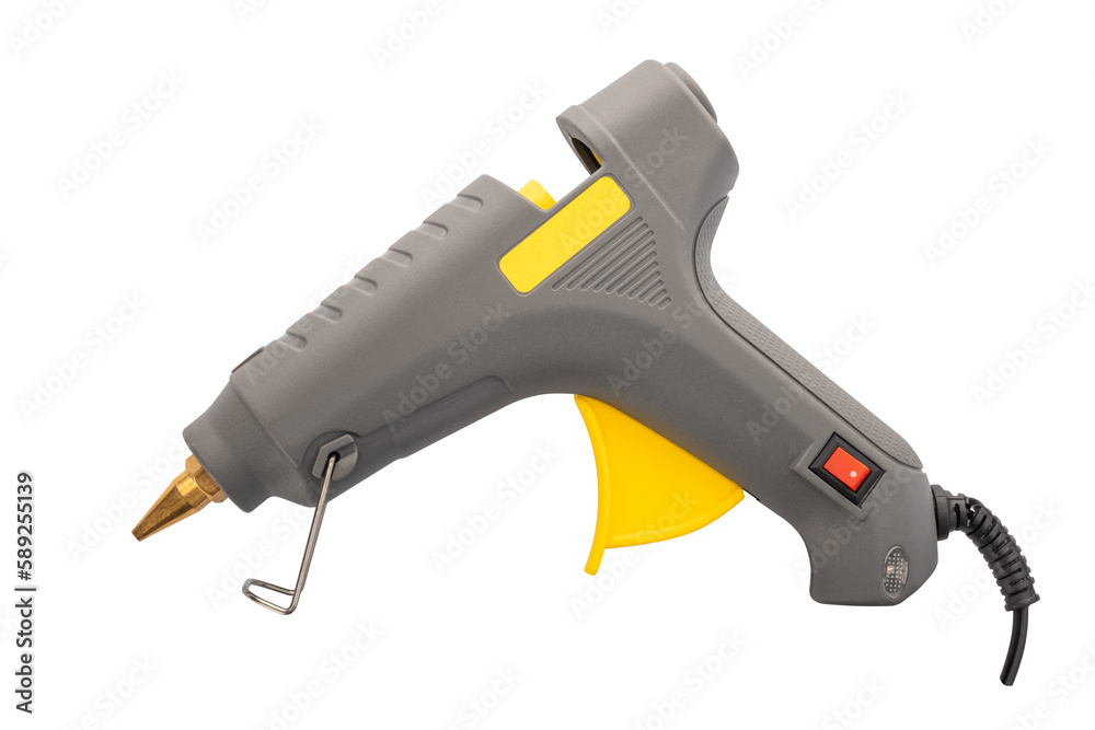 Electric hot glue gun on white background. Electric equipment for art Electric hot glue gun on white background. Electric equipment for art