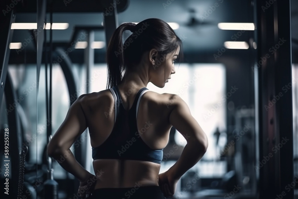 Fitness woman working out in gym . Generative ai. Fitness woman working out in gym . Generative ai.