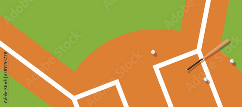 baseball game on grass and dirt ground in the field, baseball bat and ball