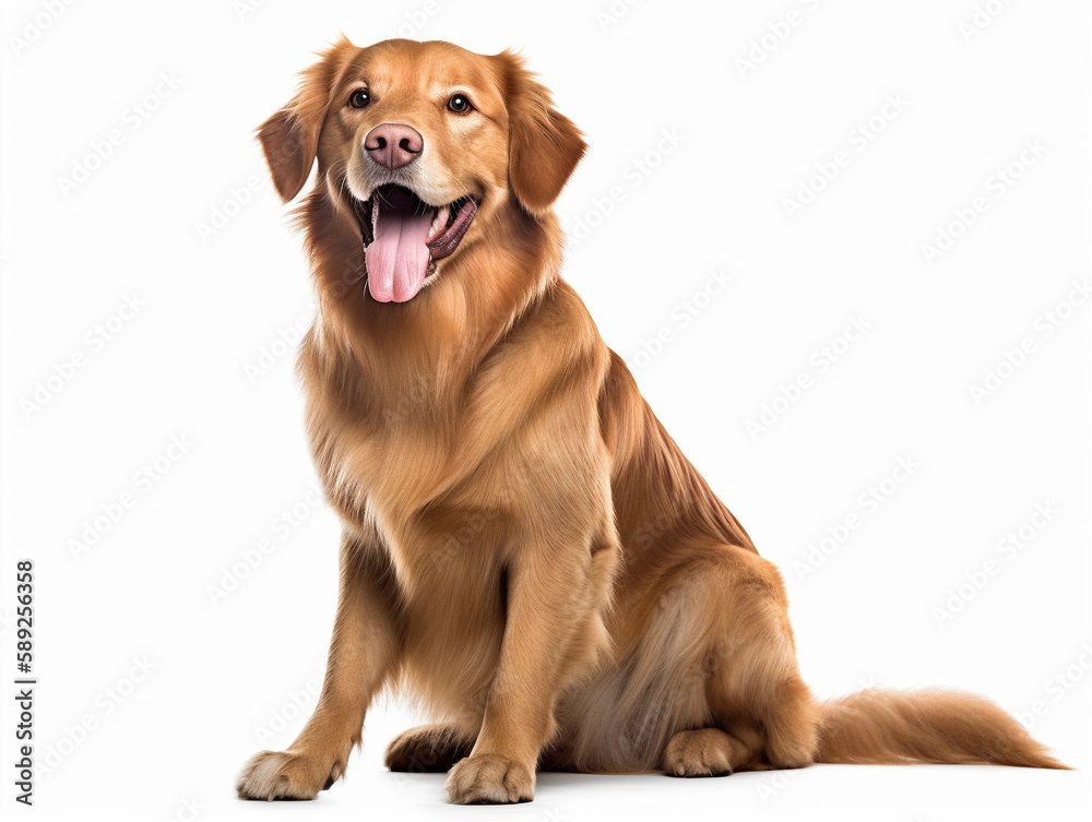 Happy puppy dog smiling on isolated white background. Studio shot dog. Generative AI. Happy puppy dog smiling on isolated white background. Studio shot dog. Generative AI.