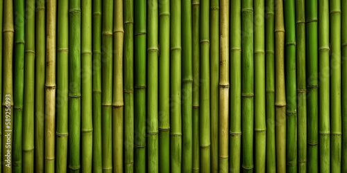 Green bamboo fence. Wooden texture. Abstract background. Generative AI