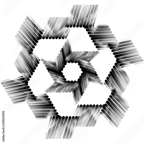 Modern geometric floral shapes circular pattern design element in black color on white background 